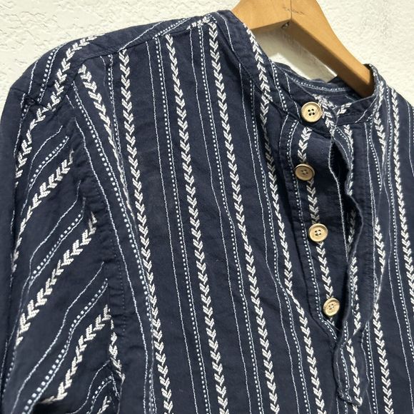 J. Peterman Shirt Blue Textured Geometric Relaxed Henley Long Sleeve Men's XL - Picture 3 of 11